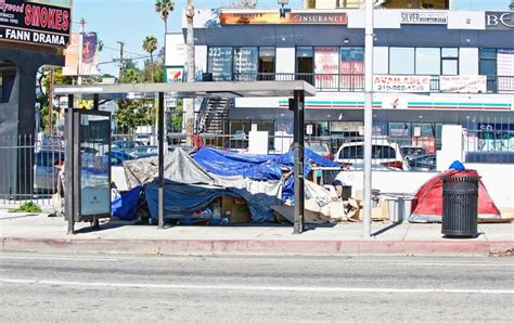 Homeless Encampments Set Along the Roadside in Hollywood, California. Editorial Stock Photo ...