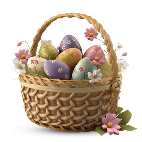 3d Easter Colorfull Egg Basket With Greeting Eggs In Nest, Easter ...