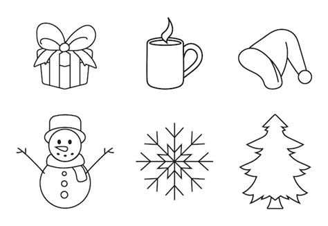 Premium Vector | Set of black and white winter christmas object icon. isolated on white background