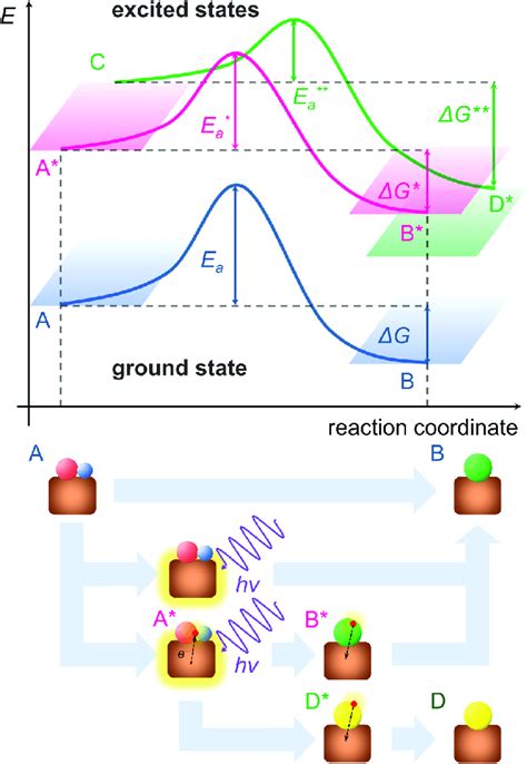 Schematic representation of the potential energy surfaces at the ground ...