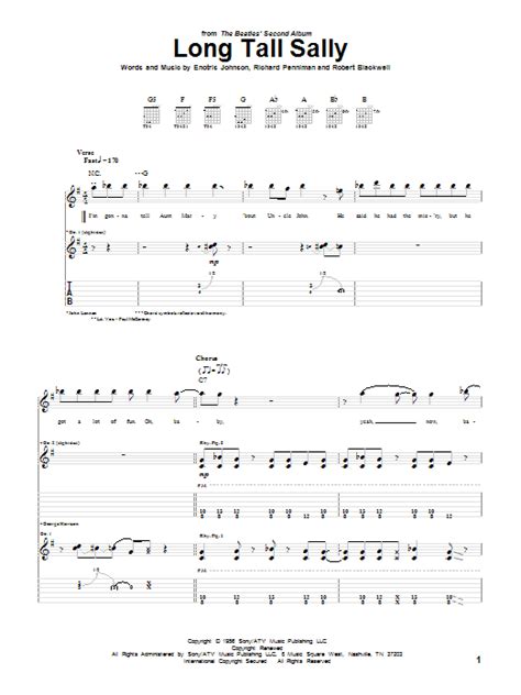 Long Tall Sally Guitar Tab by The Beatles (Guitar Tab – 72314)