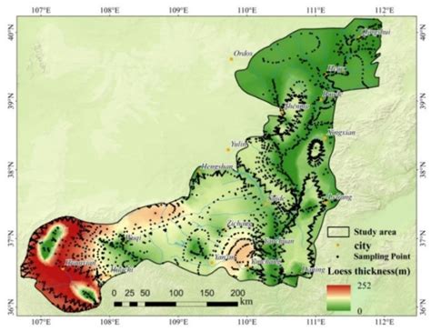 The distribution of sampling points and loess thickness map of the ...