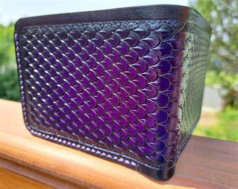 Leather Dragon Scale Bifold Wallet, Commission Leather Work, Personalized Card Holder, Gift for ...