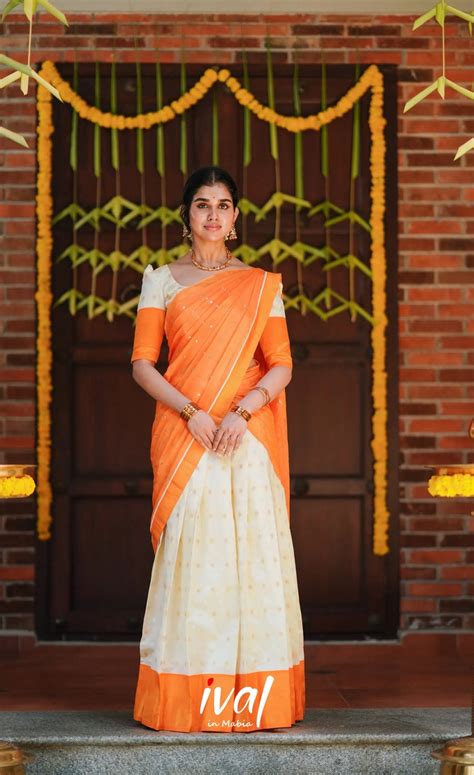 Semi Silk Orange Half Saree (Langa Voni) - Keep Me Stylish