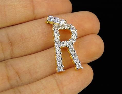 Diamond Letter "R" Initial Custom Pendant Charm 14K Yellow Gold Finish 1.30 Ctw # ...