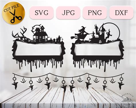 Scary Blood Drip SVG, Halloween Banner Svg, Spooky Deer Skull Silhouette, Haunted House Name Tag ...