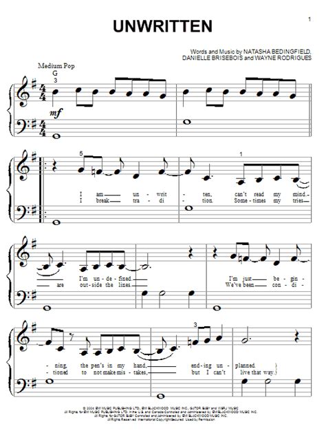 Unwritten by Natasha Bedingfield Sheet Music for Big Note Piano at ...