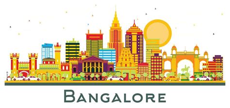 Bangalore India City Skyline with Color Buildings Isolated on White ...