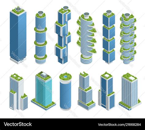 Isometric set modern ecologic skyscraper Vector Image