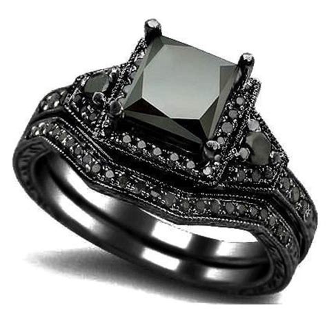 2020 SZ 5 11 Black Rhodium Wedding Ring Band Set Engagement Princess ...