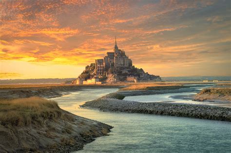 Download Monastery Sunset France Religious Mont Saint-Michel HD Wallpaper