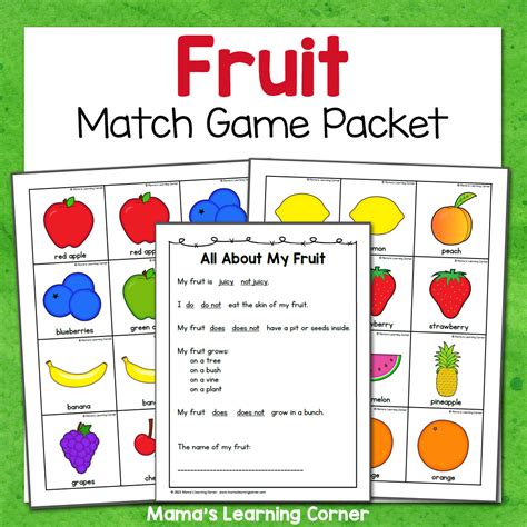 Fruit Match Game Packet | Made By Teachers