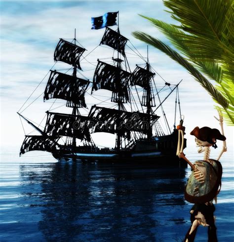 Skeleton Pirate And Ghost Ship Stock Photos - Image: 17934313