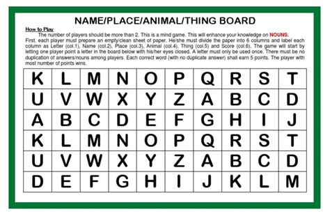 Name Place Animal Thing Game