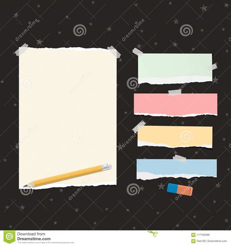 Torn Colorful Empty Note, Notebook Paper Strips for Text Stuck on Black Background with Stars ...