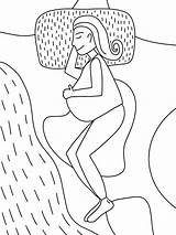 Coloring Page With Happy pregnant woman Sleeping On Bed Top View  sketch template
