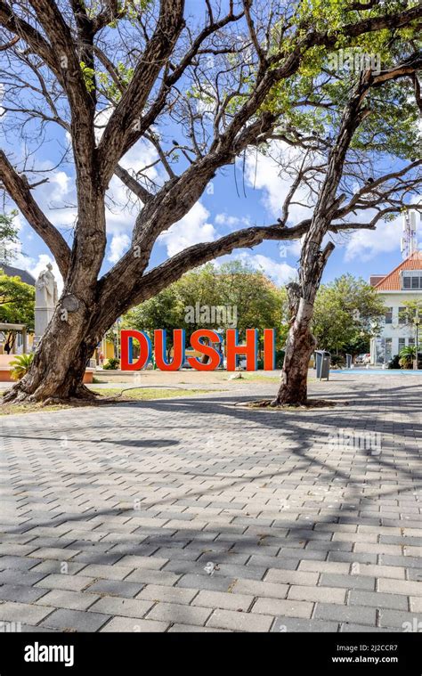 DUSHI written in big red and blue letters in the city center of ...