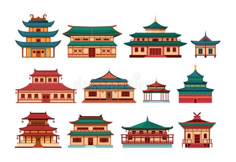 Traditional Chinese House Building Cartoon Stock Vector - Illustration of eastern, door: 199048707