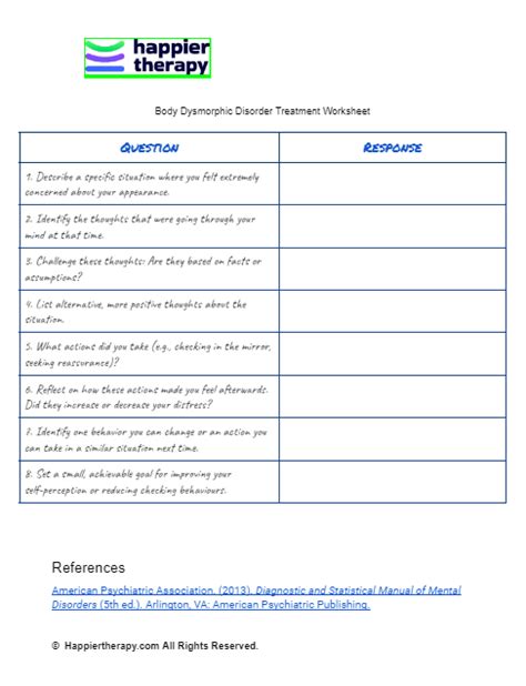 Body Dysmorphic Disorder Treatment Worksheet | HappierTHERAPY