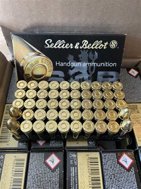 Sellier and Bellot 9mm Brass case, 124 Grain FMJ ammo - CDVS