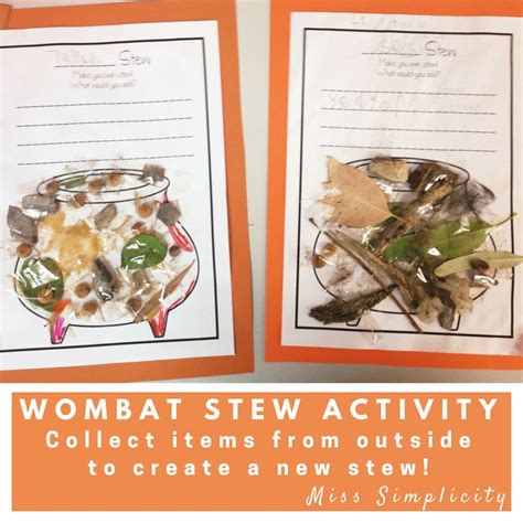 Wombat Stew ~ A week of reading activities | Wombat stew, Wombat, Relief teaching ideas