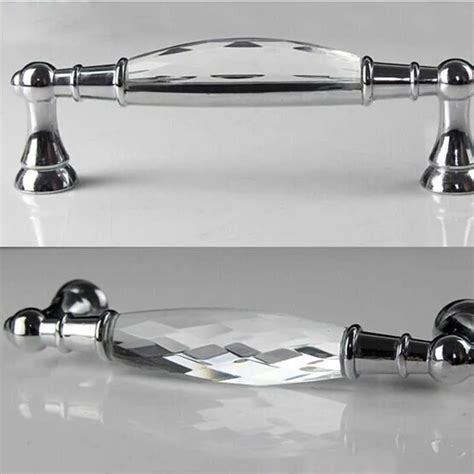 96mm K9 clear glass crystal kitchen cabinet drawer pulls knobs shiny silver chrome dresser ...