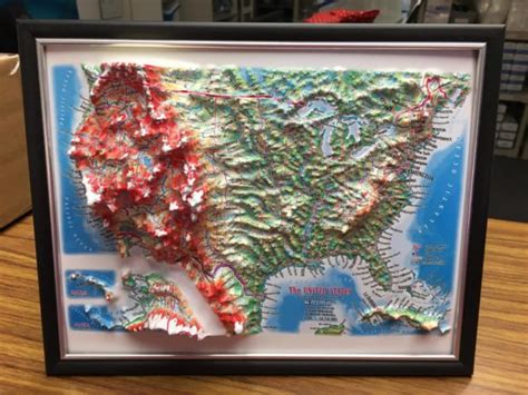 3D Raised Relief Framed Map of USA – 12″ x 9″ | KLM Bio Scientific