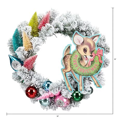 Holiday Time Nostalgic Merry Christmas Deer Flocked Wreath with ...