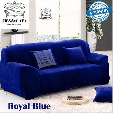 Velvet Sofa Cover 3+2+1 Set Royal Blue Color | Elegant Tex