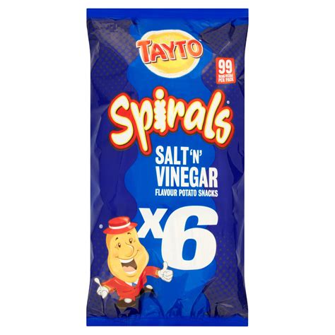 Tayto Spirals Salt 'N' Vinegar Flavour Potato Snacks 6 x 20g (120g) | Multipack Crisps | Iceland ...