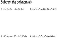 Subtracting Polynomial Worksheets