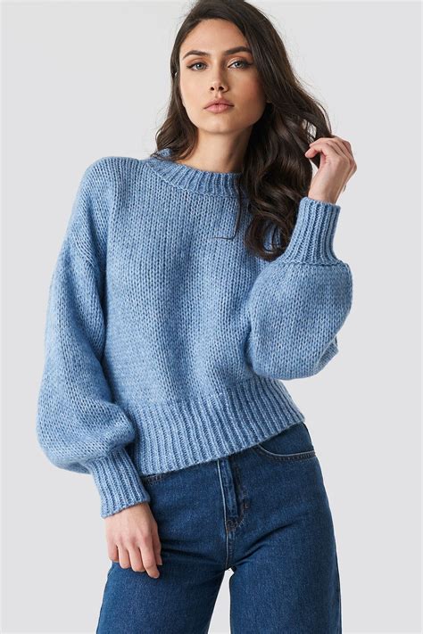 NA-KD Trend Wide Rib Short Knitted Sweater - Blue | Pullover stricken, Gestrickter pullover ...