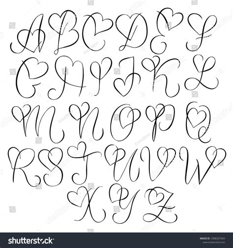 Hand Drawn Alphabet Calligraphy Letters Heart Stock Vector (Royalty ...