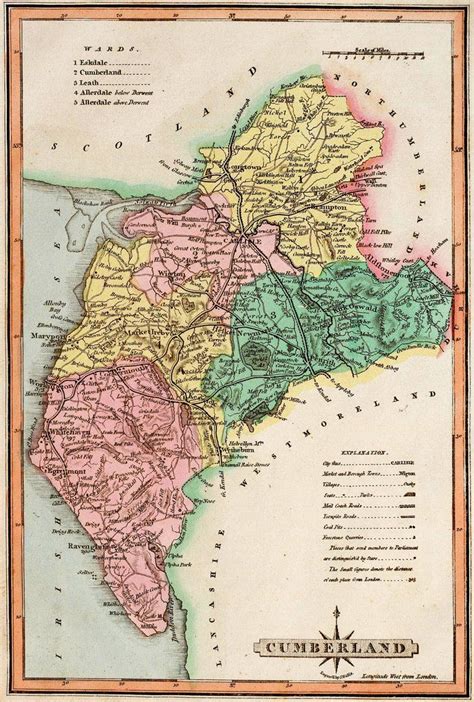 Cumberland - Antique Map by J Wallis, circa 1814 | Antique map, Map, Antique maps