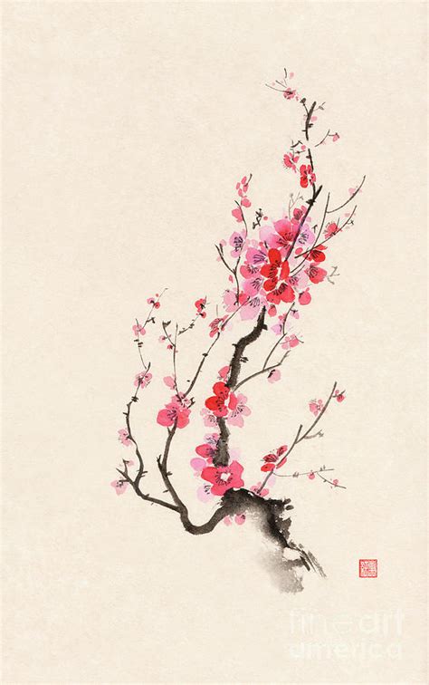 Fine art Sumi-e painting of Japanese plum tree blossom or sakura Painting by Awen Fine Art ...