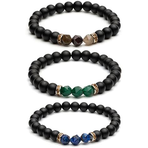 Fashion Natural stone Men's bracelets Charm Black beads Lucky Crystal Bracelets for men Stone ...