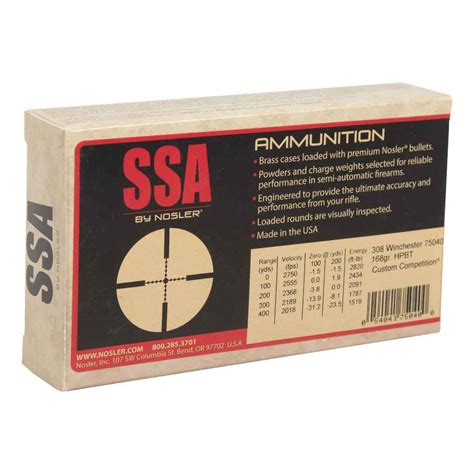 SSA 308 Winchester 168gr HP Rifle Ammo - 20 Rounds | Sportsman's Warehouse