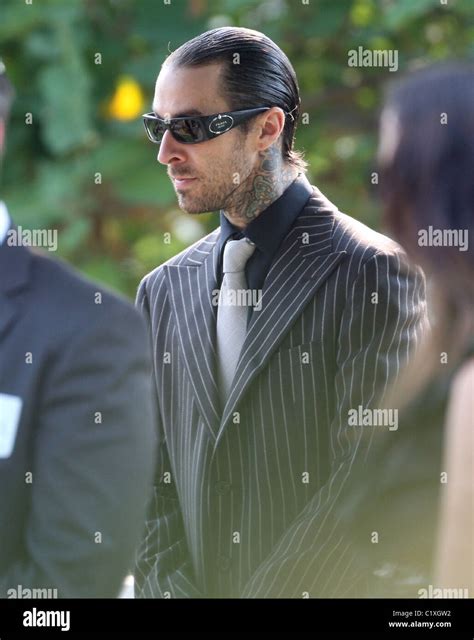 Musician Travis Barker, gather at the funeral of DJ AM aka Adam ...