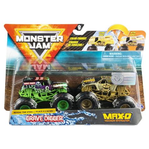 Monster Jam, Official Grave Digger vs. Max D Color-Changing Die-Cast ...