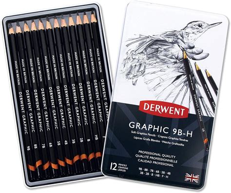 Derwent Graphic Drawing Pencils 34215 Lápices de Grafito para Dibujo, Suaves, Estuche de Metal ...