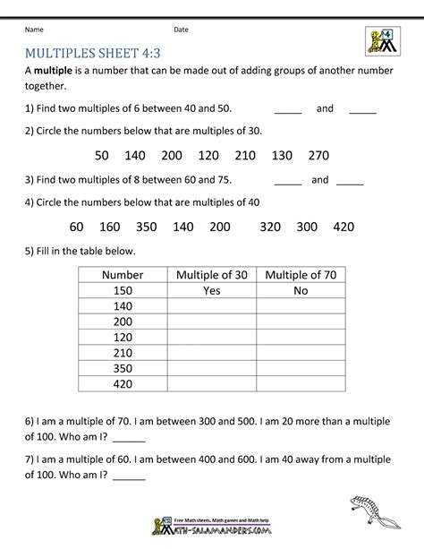 Factors and Multiples Worksheet