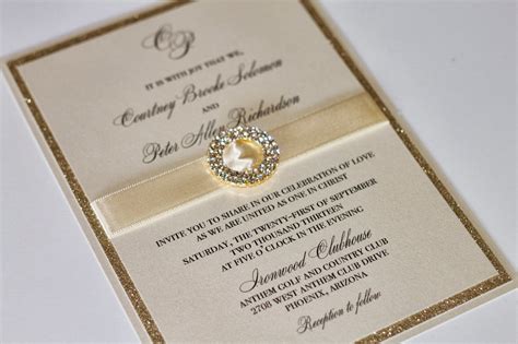 Gorgeous Wedding Invitation in Gold and Ivory - Embellished Paperie LLC