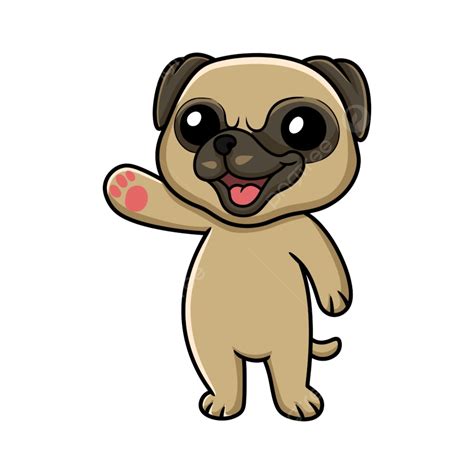 Gambar Kartun Anjing Pug Kecil Yang Lucu Melambaikan Tangan, Sedikit, Lokal, Mamalia PNG dan ...