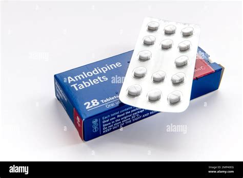 London. UK- 01.29.2023. A packet of Amlodipine tablets isolated in white. Medicine for the ...