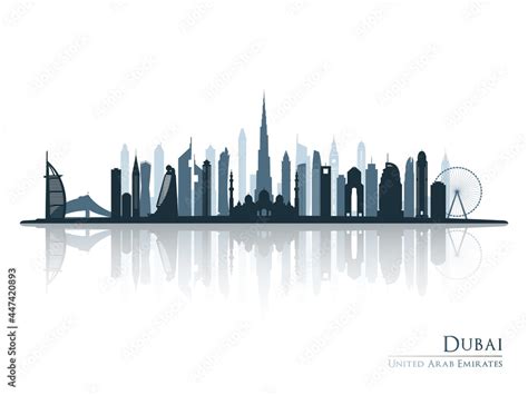 Dubai skyline silhouette with reflection. Landscape Dubai, UAE. Vector ...