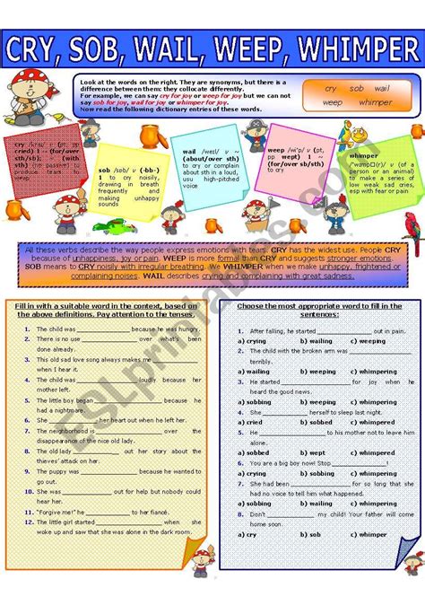 COLLOCATION 24 - CRY, SOB, WAIL, WEEP, WHIMPER - ESL worksheet by evadp75