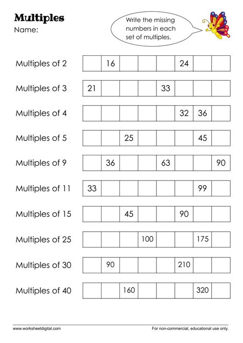 Multiples Worksheet Factors And Multiples Worksheet