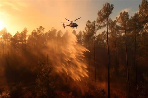 Premium AI Image | Helicopter Fighting Forest Fire with Water Drop