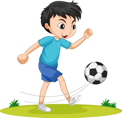 Cute boy playing football cartoon character isolated 2052986 Vector Art ...