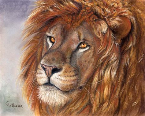 Lion Portrait Painting by Svetlana Ledneva-Schukina